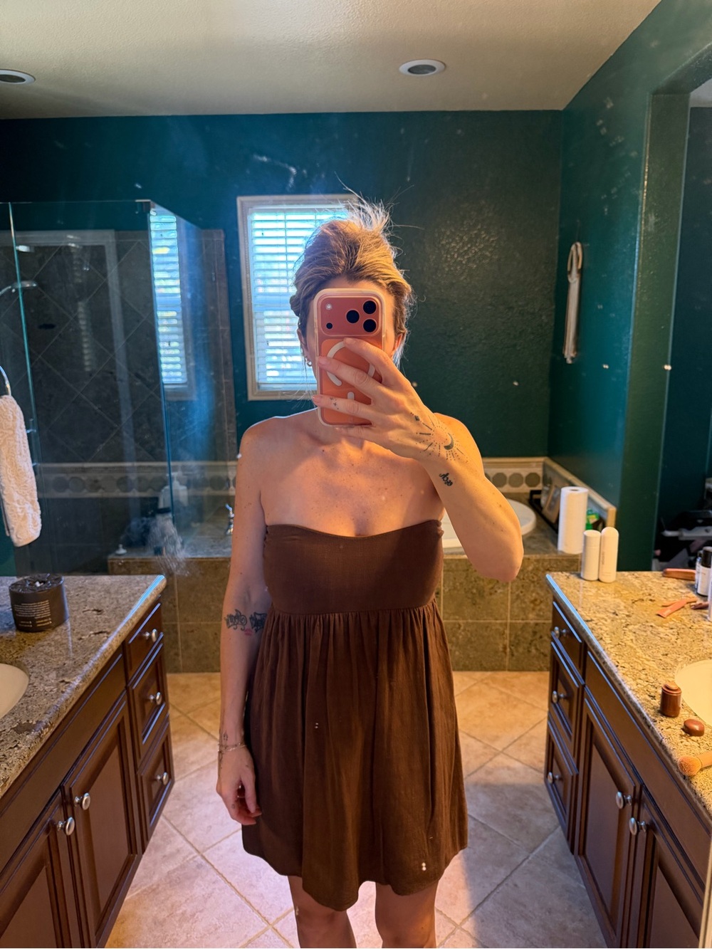 La Hearts Strapless Brown Sundress that ties in the back